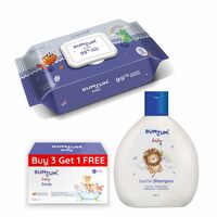 Bumtum Baby Gentle 99% Pure Water Wet Wipes with Lid - 72 Pcs.(Pack of 1) & Baby Soap (4N x 50 Gram) & Baby Gentle Shampoo (200 ML) Combo