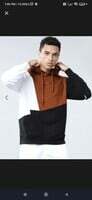 HIGHLANDER Men White & Brown Colourblocked Hooded Sweatshirt
