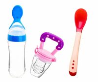 Manan Shopee Baby Feeding Set,Feeding Kit Needs Items All in One 1-Feeder 2 Color Changing Temper - Sensor Spoon and 1- Food Fruit Nibbler (Color May Vary) (Combo Pack) (Multicolor) [Apply ₹10 Off Coupon]