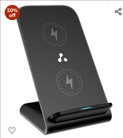 Ambrane 15W Wireless Charging Stand for iPhone 14/13/12 Series, Galaxy S23/S22/S21/S20/Note20 Series, OnePlus 9/9 Pro, Apple Watch & Other Qi Devices (Powerpod, Black) 