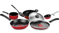 Pigeon Favourite 7 Piece Gift Set Non-Stick Coated Comes with Fry Pan, Kadhai, Lid, Sauce Pan, Spatula, Tadka Pan and a Tawa - Gas Stove Compatible (Red)