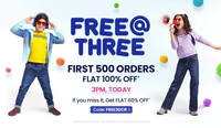 Firstcry FREE@THREE - First 500 Orders Flat 100% off