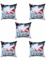 HOMETALES Pack of 5 Jute Christmas Printed Square Cushion Cover 40x40 Cm Multicolor