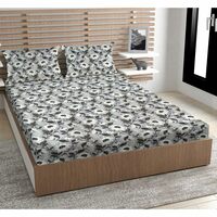 100% Microfiber Printed Black Double Bedsheet with 2 Pillow Covers Size - 215 x 210 cm, Pack of 1 