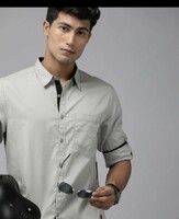 Roadster Men Grey Solid Pure Cotton Sustainable Casual Shirt