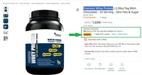 Premium Whey Protein | 2.2lbs/1kg (Rich Chocolate) (Apply 50% Coupon) 