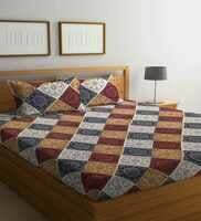 Brown Geometric 210 TC Cotton Double Bed Sheet with 2 Pillow Cover,