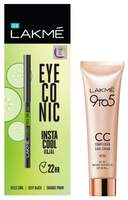 Lakme Eyeconic Insta Cool Kajal, Black, Cooling Kohl Liner with Cucumber, Twist Up Pencil, 0.35 g & Lakme 9 to 5 CC Cream Mini, 01 - Beige, Light Face Makeup with Natural Coverage, SPF 30, 9 g