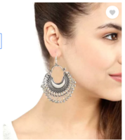 Multiline Company Fashion Oxidized Silver Afghani Tribal Dangler Hook Chandbali Earrings for Girls and Women Alloy Drops & Danglers