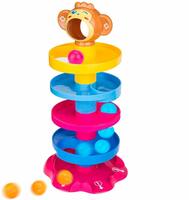 wirescorts 5 layer ball drop and roll swirling tower for baby and toddler development educational toys | stack, drop and go ball ramp toy set includes 3 spinning acrylic activity balls- Multi color