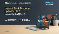 Dell Days 11-14 dec Upto 48% off +  Instant Bank Discount up to ₹2,000 on Laptops Starting from Rs.34,490