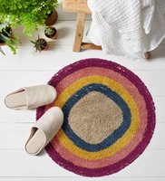 Multicolor Geometric Blended Cotton 22x22 Inches Washable Hand Tufted Round Door Mat By Art India