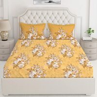 Layers 100% Cotton Bedsheet for Double Bed with 2 Pillow Covers Set, 104 TC (Sandal, Floral Pattern) Arizona Collection, Light Weight, Moisture Absorbent, All Season Comfort
