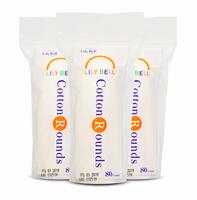 ORIGAMI Lily Bell Facial Cotton Pads – 80 Rounds (Pack of 3) ; Made of 100% Pure Ultra Soft Cotton, for Make up and Toner application