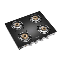 Lowest - Hindware ARMO Plus Toughened Glass Top 4 Burner Automatic Gas Stove (Sleek Body Design, Black)