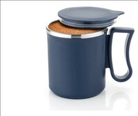 LEAWALL Coffee Mug with Lid Insulated Stainless Steel for Tea Milk Mug Inner Stylist Double Wall Cup for Home Office Restaurant Use Gift Pack of 1 Pic(Navy Blue) 