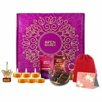 Open Secret Christmas & New Year Gift Hamper | 8 Item Gift Combo - Gift Box with Card, Scented Candles, Chocolate Gift Box, Brownie, Butterfly Stand, Festive Lights, Tandoori Flavored Nuts | Valentine Gifts Hamper | Gi