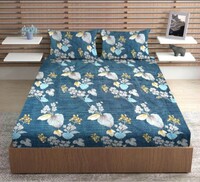 URBAN MAGIC 100% Microfiber Printed Blue Double Bedsheet with 2 Pillow Covers, Size - 215 x 210 cm, Pack of 1