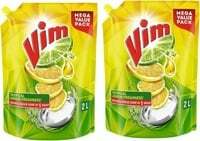 Vim Dishwash Liquid Gel Lemon Refill Pouch, 2 Ltr | Dishwash Gel Infused With The Power Of Lemons | Leaves No Residue (Pack of 2) 