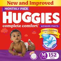 Huggies Complete Comfort Wonder Pants Newborn / Extra Small (NB/XS) Size (Up to 5 Kg) Baby Diaper Pants, 90 count, India's Fastest Absorbing Diaper with upto 4x faster absorption, Unique Dry Xpert Channel