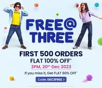  Firstcry FREE@THREE (20 Dec):  First 500 Orders Flat 100% off 