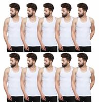 APOLO Jimmy Box of 10 White Cotton Regular Fit Vest Innerwear Sando Baniyan for Men