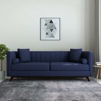 Solimo Ohrid 3 Seater Sofa (Fabric, Navy Blue)