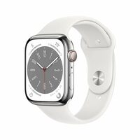 Apple Watch Series 8 [GPS + Cellular 45 mm] Smart Watch w/Silver Stainless Steel Case with White Sport Band