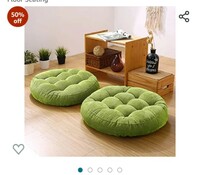 The Purple Tree Round Velvet Floor Cushions Pillows for Living Room and Outdoor (Pack of 2, 50x50 cm, Olive Green) Tatami Cushion, Patio Cushion, Balcony Cushion, Floor Seating 
