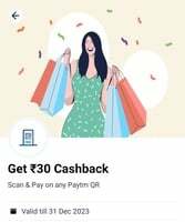 Paytm| Get Assured Rs. 30 Cashback On Scan Paytm QR & Pay Using Paytm UPI Of A Minimum Rs. 1 (User Specific)