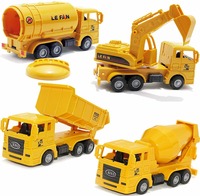 PLUSPOINT Construction Vehicle Set of 4 Toy Trucks Simulation Excavator Dump Trucks Cement Mixer Tank Birthday Gift Plastic Yellow for Unisex Children
