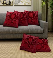 Maroon Floral Velvet 16x16 Inches Cushion Covers (Set of 5), By Hosta Homes