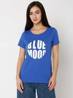 VERO MODA Typography Women Round Neck Blue T-Shirt 