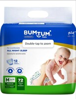 Bumtum Baby Diaper Pants, Medium Size, 72 Count, Double Layer Leakage Protection Infused With Aloe Vera, Cottony Soft High Absorb Technology (Pack of 1)