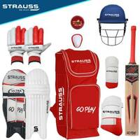 Strauss Cricket Kit | Full Size | Color: Red | Right Handed Complete Set of 9 Cricket Kit