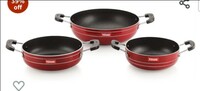 Tosaa Popular Nonstick Cookware Kadhai Gift Set of 3 Pcs , Brown Red, Standard (TP3KSBR)