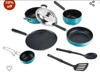 Tosaa Popular Nonstick Cookware 8 Pcs Gift Set Amber Includes 1 -Flat Tawa, 1- Kadhai, 1 -Frying pan, 1- Sauce pan, 1 - Tadka pan, 1 - Stainless Steel Lid, 2 - Spatula