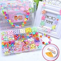 Syga Beads for Kids Crafts Children's Jewelry Making Kit DIY Bracelets Necklace Hairband and Rings Craft Kits Birthday for 4, 5, 6, 7-Year-Old Little Girls-Multicolor (DIYBeadsSet-7)