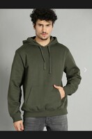 Roadster Men Olive Green Solid Hooded Sweatshirt