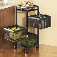 TEX-RO Kitchen Trolley with Wheels, Kitchen Organizer Items and Storage Solutions for Squre Kitchen Organizer and Kitchen Accessories Items (Black,Layer 3)