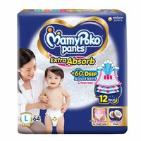 MamyPoko Pants Extra Absorb Baby Diapers, Large (L), 64 Count, 9-14kg