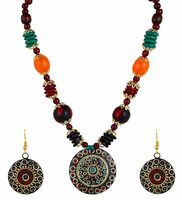 YouBella Jewellery set for Women Tibetan Pendant Necklace with Earrings for Women & Girls (Gift) Tribal Necklace Jewellery Beads Necklace