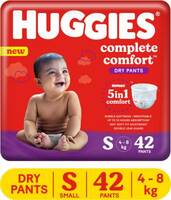 Huggies Complete Comfort Dry Pants Small Baby Diaper Pants with 5 in 1 Comfort - S  (42 Pieces)