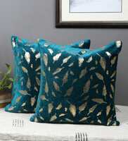 Blue Velvet Floral 16x16 inches Cushion Covers (Pack of 2) By MFD Home Furnishing