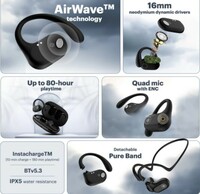 Noise Pure Pods with AirWave technology, 80 Hours Playtime, ENC with Quad Mic Bluetooth Headset  (Power Black, True Wireless)