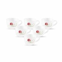 La Opala, Melody Collection, Opal Glass Cup Set Princess 6 pcs, Dainty Swirls, White