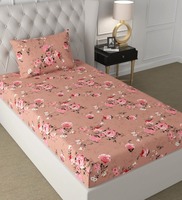 Brown Floral 180 TC Microfiber Single Bedsheet With 1 Pillow Cover, By CG HOMES