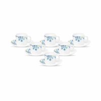 La Opala Diva, Opal Glass Coffee Cup & Saucer Set Cylinder 12 pcs, Aster Blue, White