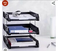 FRENYEAR File Tray Rack ABS Plastics | Foldable Office Desk Accessories | Durable & Sturdy | Easy Assembly | Efficient Organizer | Plastic Office Stationery Files Layer Rack (3 LAYER) 