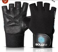 Boldfit Cotton Gym Gloves for Men with Wrist Support Accessories, Gym Gloves for Women for Weightlifting, Gloves for Gym Workout for Training, Exercise, Cycling Glove, Bike Sports Glove, Large, Black 